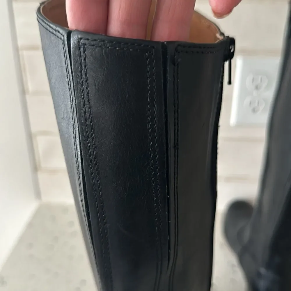 Kenneth Cole NY Mea Women’s Black Leather Knee-High Riding Boots Full Zip Sz 6.5